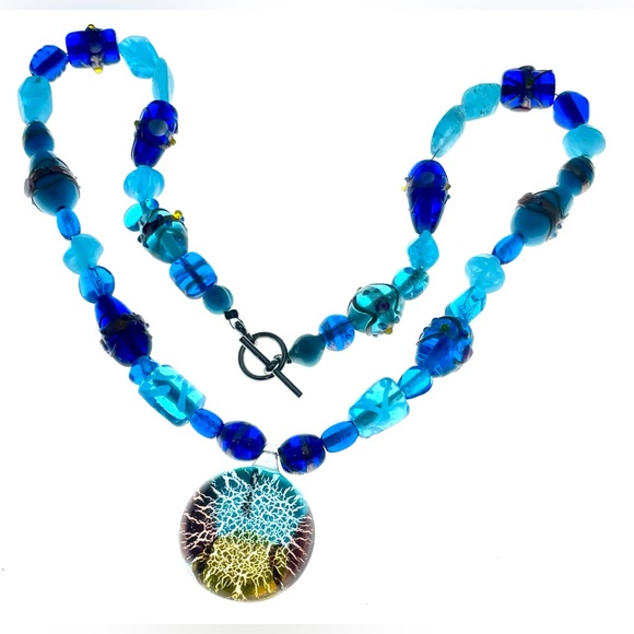 Artisan Jewelry - 3 for $30 Artisan Glass Beaded Necklace with Art Glass Pendant
